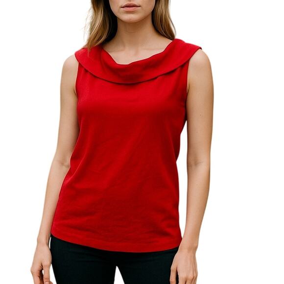 Rafaella Top Women’s Medium Red Sleeveless Top Cowl Neck 100% Cotton Casual - Picture 1 of 10